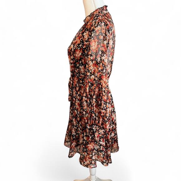 Aakaa floral long sleeve mini dress orange ruffle skirt fall autumn boho - Picture 6 of 10